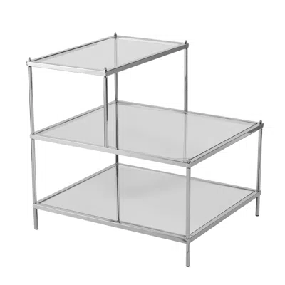 Homezia 24" Silver And Clear Glass Mirrored End Table In Brown