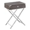 HOMEZIA 24" SILVER AND DEEP TAUPE WOOD AND METAL END TABLE WITH DRAWER