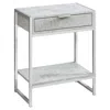 Homezia 24" Silver And Gray Wood And Metal End Table With Drawer And Shelf