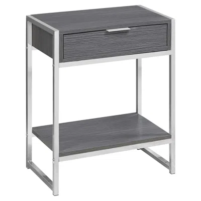 Homezia 24" Silver And Gray Wood And Metal End Table With Drawer And Shelf