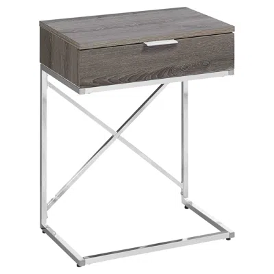 Homezia 24" Silver And Taupe Wood And Metal End Table With Drawer In Gray