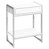 HOMEZIA 24" SILVER AND WHITE WOOD AND METAL END TABLE WITH DRAWER AND SHELF