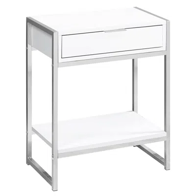 Homezia 24" Silver And White Wood And Metal End Table With Drawer And Shelf