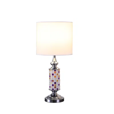 Homezia 24" Silver Bedside Table Lamp With White Drum Shade In Neutral