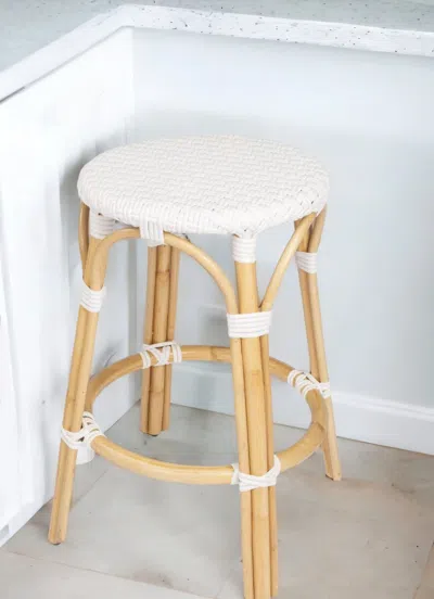 Homezia 24" White And Natural Rattan Backless Counter Height Bar Chair