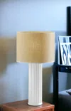 Homezia 24" White Ceramic Cylinder Table Lamp With Beige Drum Shade