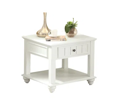Homezia 24" White Washed Square End Table With Drawer And Shelf