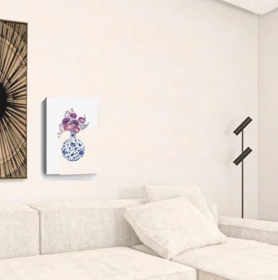 Homezia 24" X 16" Blue And White Happiness Floral Vase Canvas Wall Art