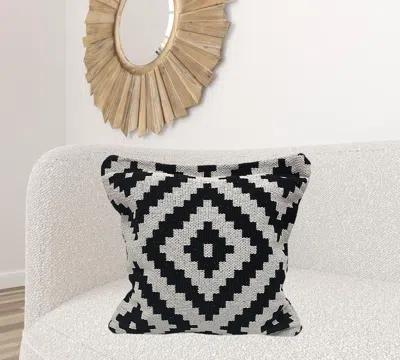 Homezia 24" X 24" Black And White Geometric Cotton Zippered Pillow