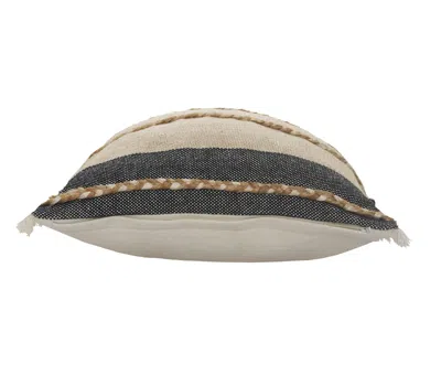 Homezia 24" X 24" Black Tan And Taupe Jute Striped Zippered Pillow