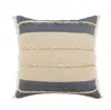 Homezia 24" X 24" Denim Blue Tan And Taupe Jute Coastal Zippered Pillow