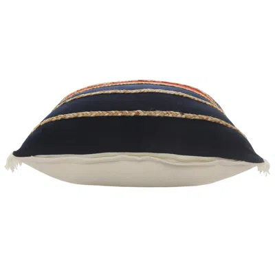 Homezia 24" X 24" Navy Red And Tan 100% Cotton Striped Zippered Pillow In Black