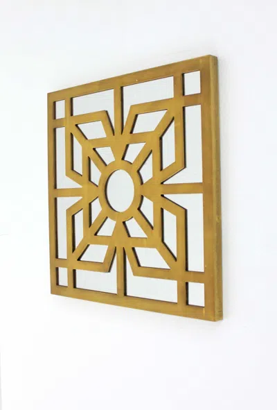 Homezia 24" X 24" X 1" Bright Gold Mirrored Wooden Wall Decor