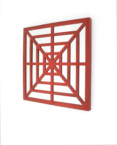 Homezia 24" X 24" X 1" Red Mirrored Wooden Wall Decor
