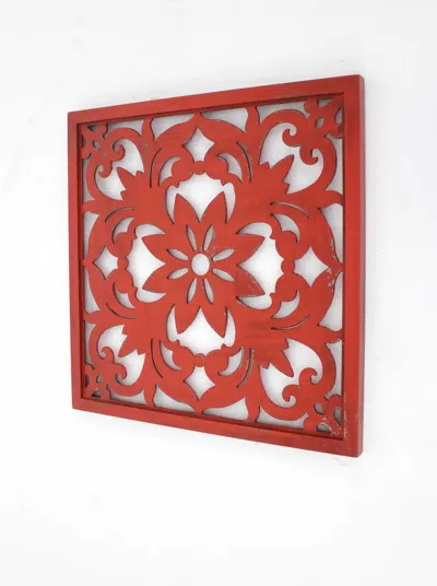 Homezia 24" X 24" X 1" Red Vintage Floral - Wall Plaque In Burgundy