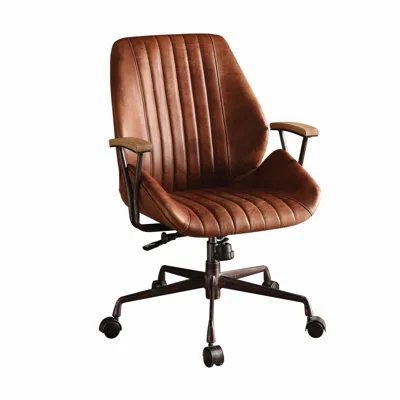 Homezia 24" X 28" X 37-40" Cocoa Top Grain Leather Office Chair