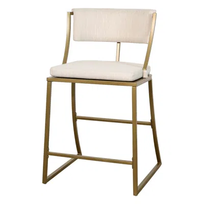 Homezia 25" Beige And Antiqued Brass Steel Low Back Counter Height Bar Chair