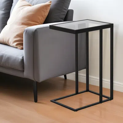 Homezia 25" Black And Clear Glass And Steel End Table