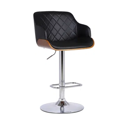 Homezia 25" Black And Silver Faux Leather And Iron Swivel Low Back Adjustable Height Bar Chair