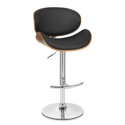 Homezia 25" Black And Silver Faux Leather And Solid Wood Swivel Low Back Adjustable Height Bar Chair