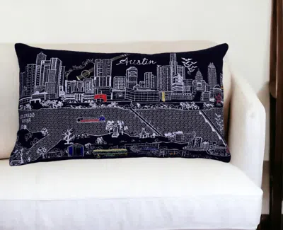Homezia 25" Black Atlanta Nighttime Skyline Lumbar Decorative Pillow