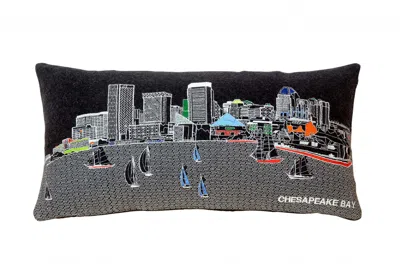 Homezia 25" Black Austin Nighttime Skyline Lumbar Decorative Pillow