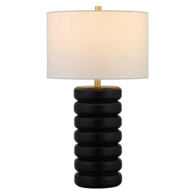 Homezia 25" Black Ceramic Table Lamp With White Drum Shade
