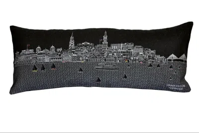 Homezia 25" Black Charleston Nighttime Skyline Lumbar Decorative Pillow
