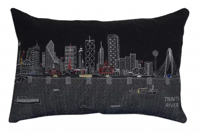Homezia 25" Black Dallas Nighttime Skyline Lumbar Decorative Pillow