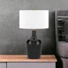 Homezia 25" Black Glass Urn Table Lamp With White Drum Shade