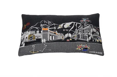 Homezia 25" Black Jackson Nighttime Skyline Lumbar Decorative Pillow