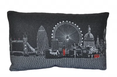 Homezia 25" Black London Nighttime Skyline Lumbar Decorative Pillow