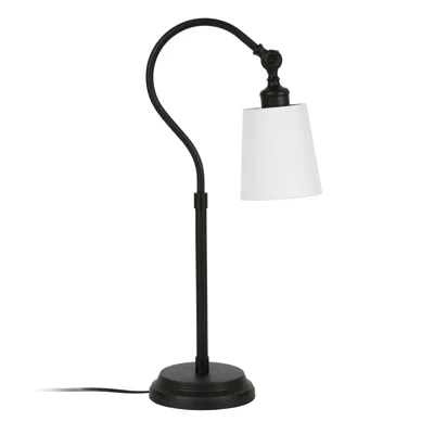Homezia 25" Black Metal Arched Table Lamp With White Drum Shade