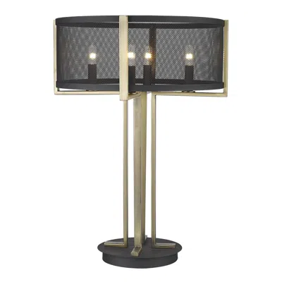 Homezia 25" Black Metal Four Light Column Table Lamp With Black Drum Shade