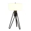 Homezia 25" Black Metal Two Light Tripod Table Lamp With White Drum Shade