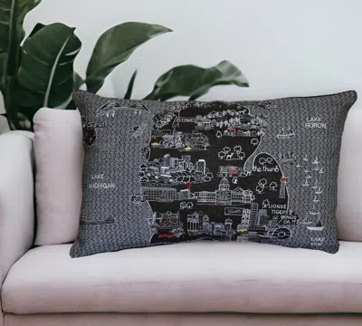 Homezia 25" Black Michigan Lower Peninsula Nighttime Skyline Lumbar Decorative Pillow