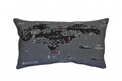Homezia 25" Black Michigan Upper Peninsula Nighttime Skyline Lumbar Decorative Pillow