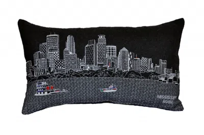 Homezia 25" Black Minneapolis Nighttime Skyline Lumbar Decorative Pillow