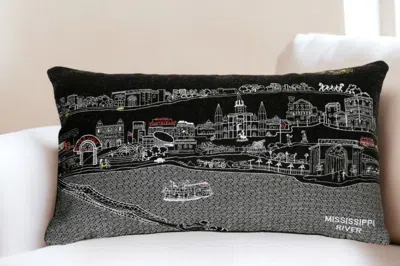 Homezia 25" Black New Orleans Nighttime Skyline Lumbar Decorative Pillow
