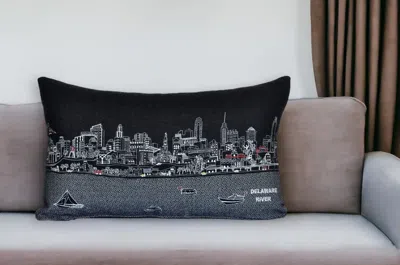 Homezia 25" Black Philadelphia Nighttime Skyline Lumbar Decorative Pillow