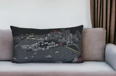 Homezia 25" Black Pittsburgh Nighttime Skyline Lumbar Decorative Pillow