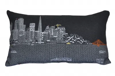 Homezia 25" Black San Francisco Nighttime Skyline Lumbar Decorative Pillow