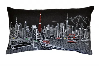 Homezia 25" Black Tokyo Nighttime Skyline Lumbar Decorative Pillow