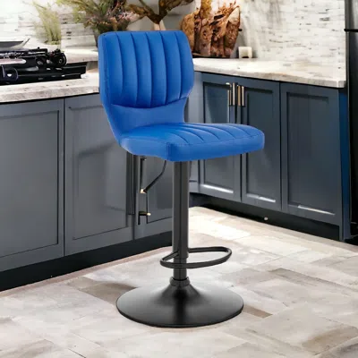 Homezia 25" Blue And Black Iron Swivel Adjustable Height Bar Chair