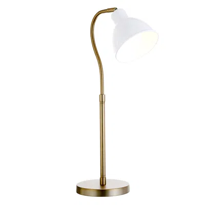Homezia 25" Brass Metal Arched Table Lamp With White Dome Shade In Brown