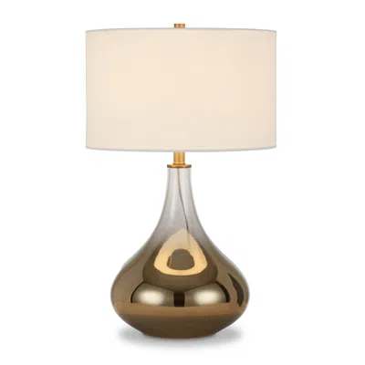 Homezia 25" Bronze Glass Table Lamp With White Drum Shade In Gold