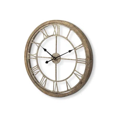 Homezia 25" Circle Brown Metal Skeleton Wall Clock In Blue