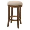 Homezia 25" Cream And Brown Solid Wood Swivel Backless Counter Height Bar Chair