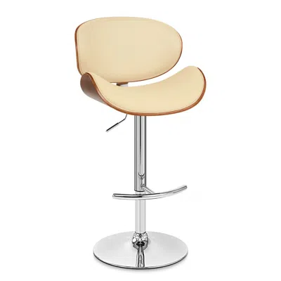 Homezia 25" Cream And Silver Faux Leather And Solid Wood Swivel Low Back Adjustable Height Bar Chair