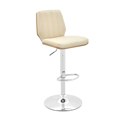Homezia 25" Cream And Silver Faux Leather And Steel Swivel Adjustable Height Bar Chair